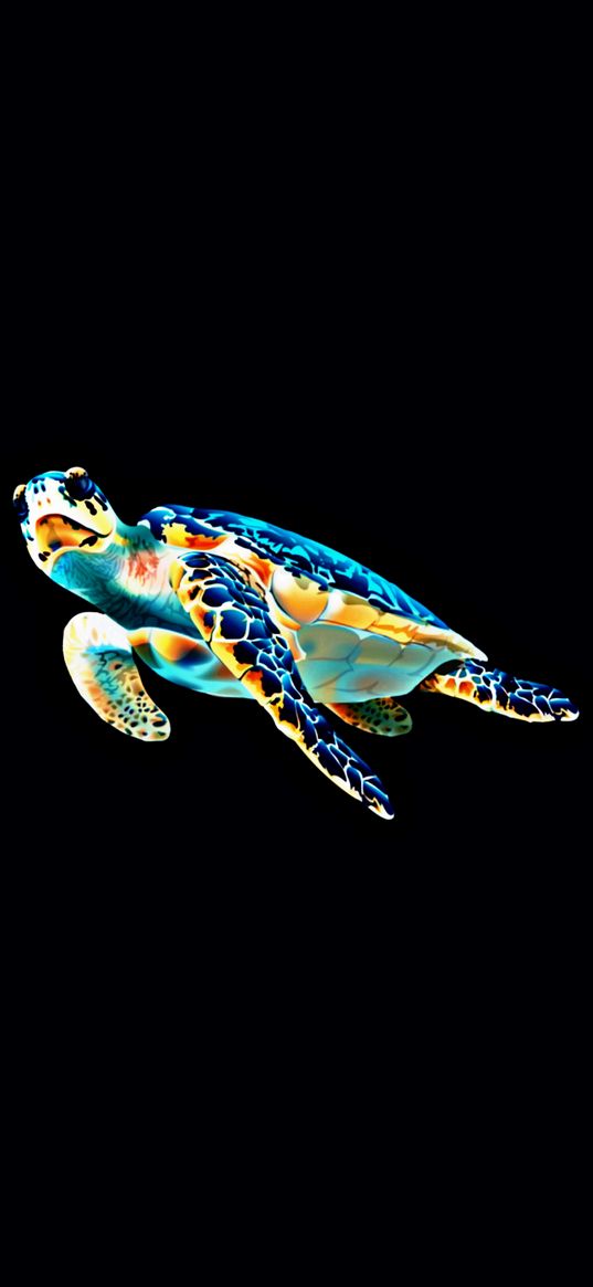 turtle, animals, black background, art