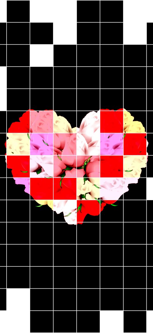 heart, roses, flowers, cell, geometry, art