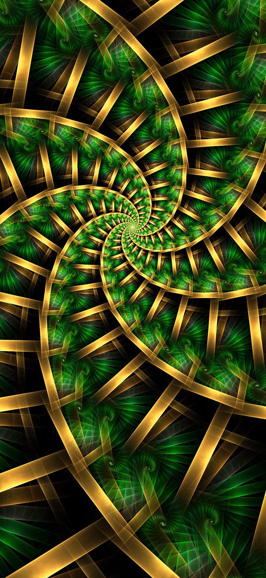 fractal, spiral, pattern, abstraction, green, golden