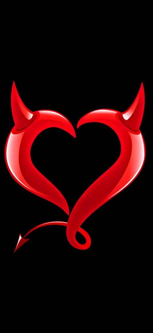 heart, horns, hell, red, black background, art