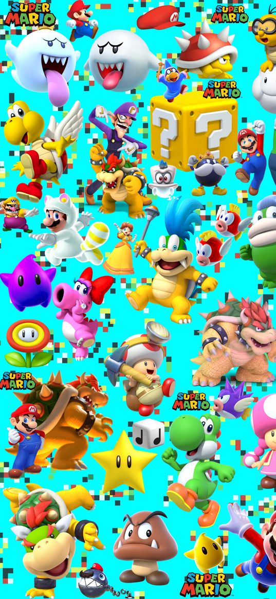 video game, super mario, poster, characters, bright