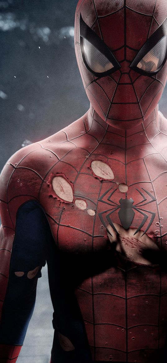 spider-man, spider man, superhero, marvel, comics, reflection, mask, wounds