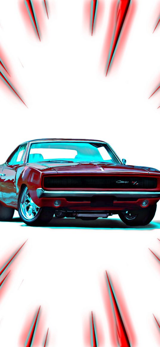 dodge, dodge charger, auto, red auto, muscle car, rays, lines, art