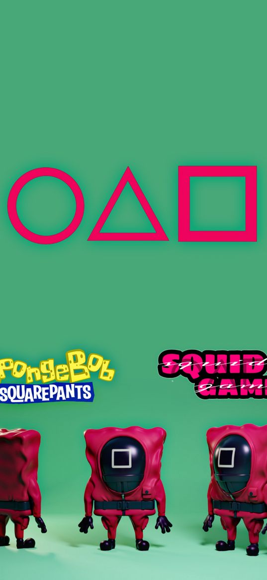 squid game, spongebob, cartoon, art