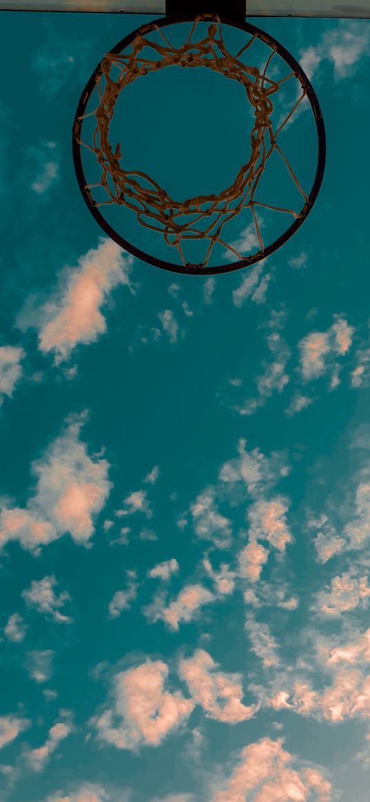 hoop, basketball, sky, clouds