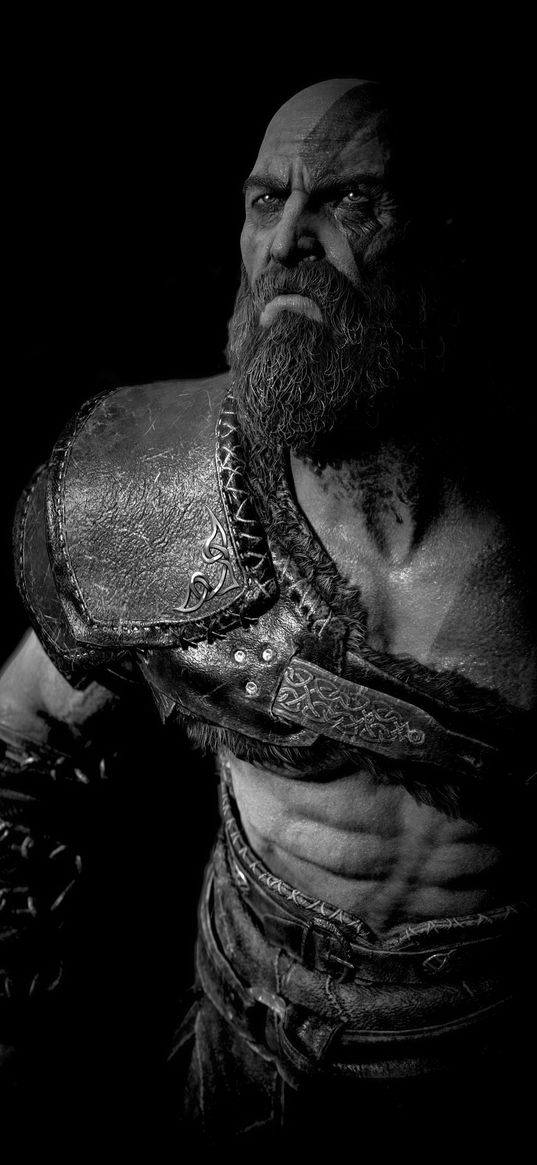 kratos, god of war, video game, black and white