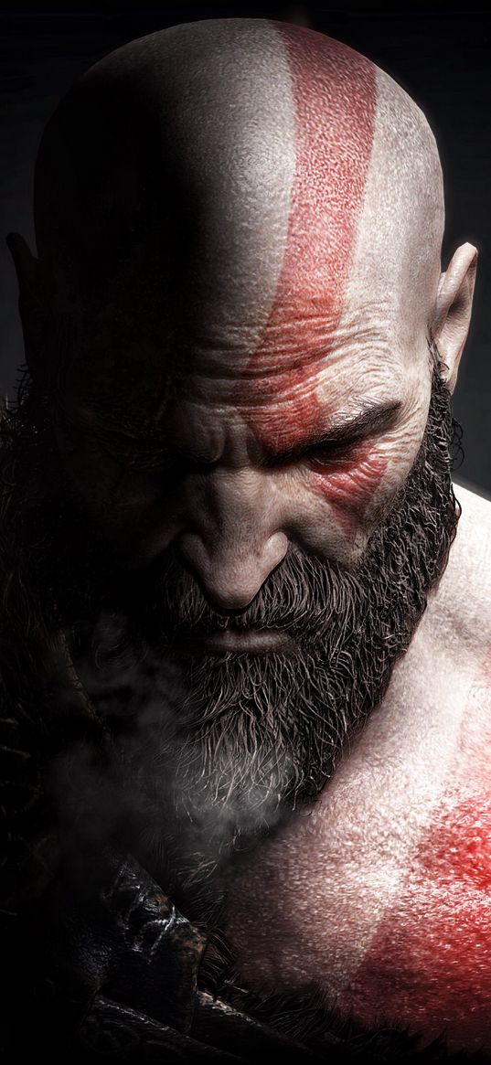 kratos, god of war, video game, man, beard, tattoo