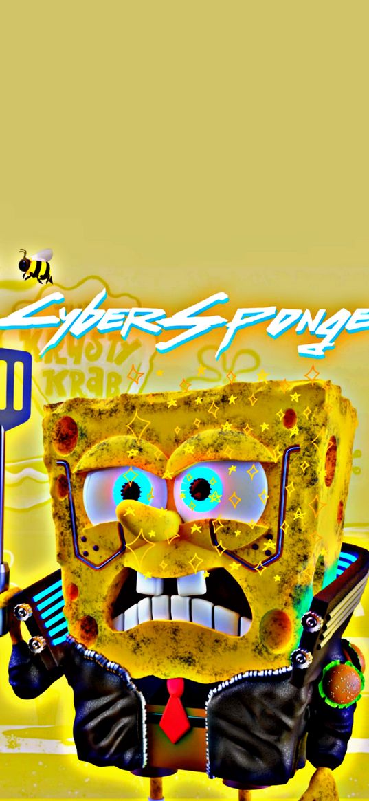 spongebob, sponge, cyberpunk, cosplay, digital art