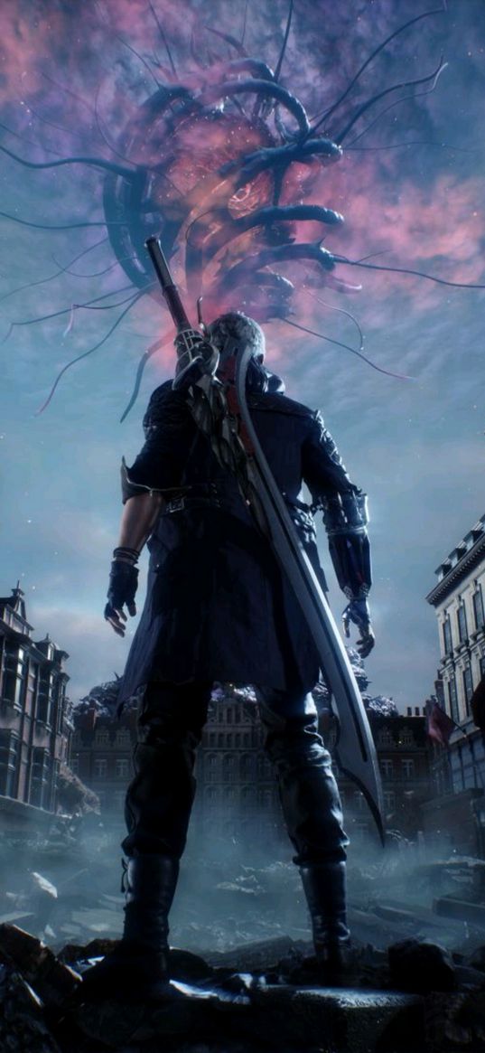 nero, devil may cry, video game, dmc, man, sword, monster