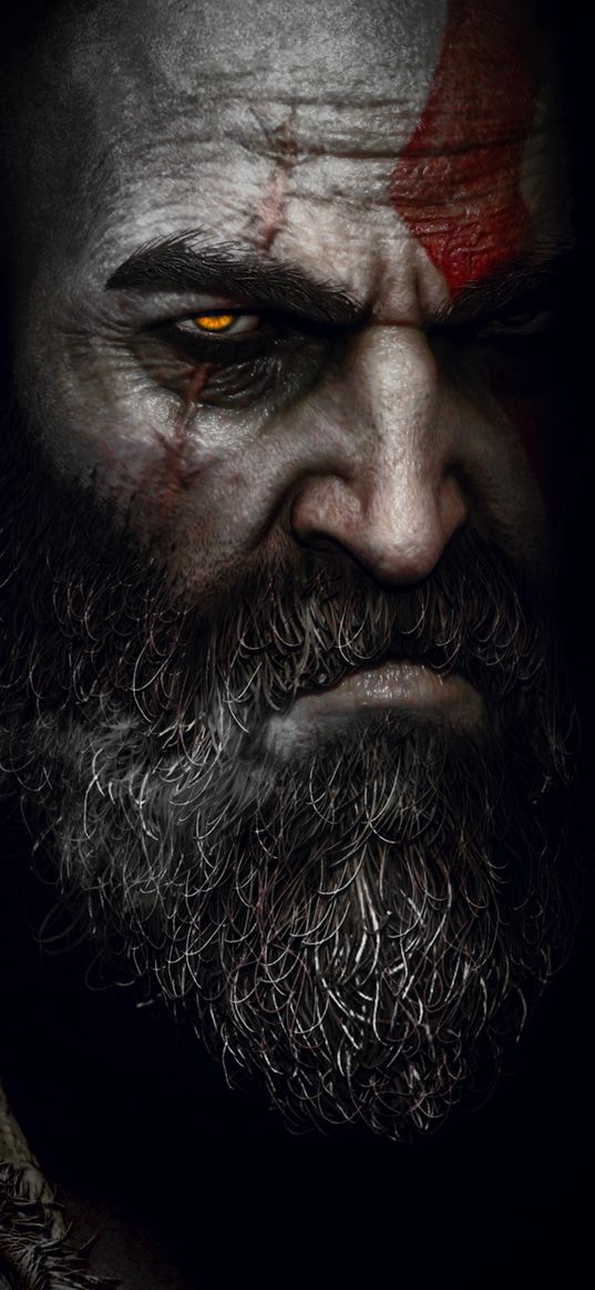 kratos, god of war, game, glance, face