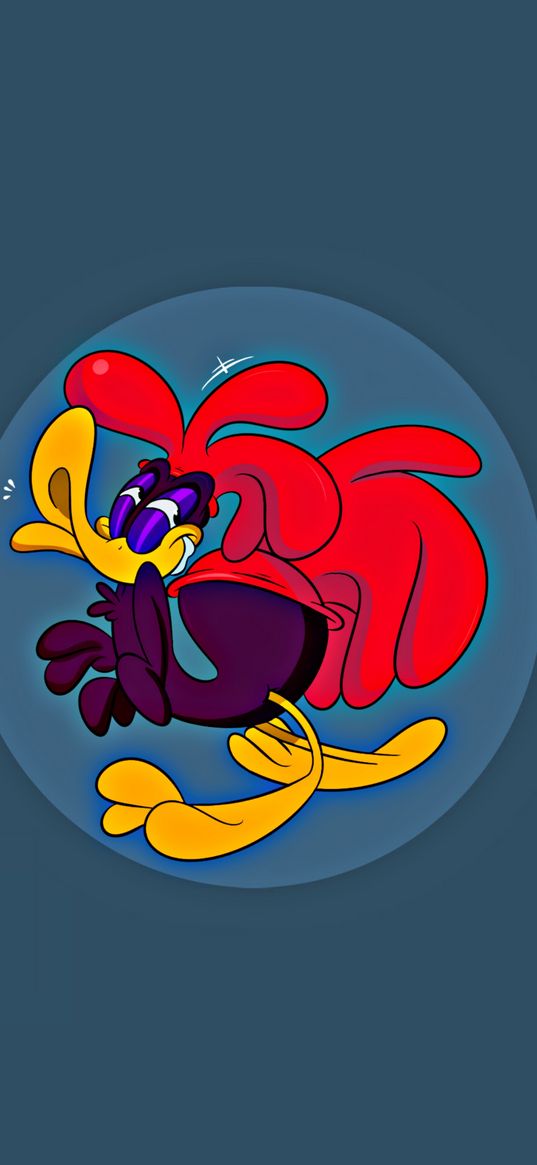 looney tunes, daffy duck, cartoon, duck, rooster, funny, blue background