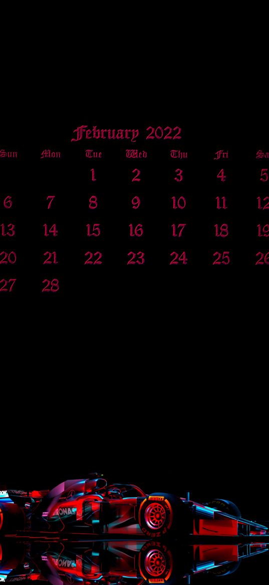 auto, sports, formula 1, f1, calendar, february, red, black background