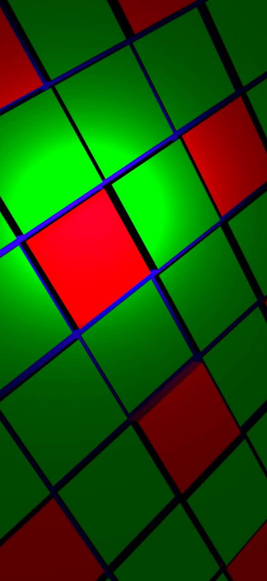 tile, geometry, square, cell, light, diagonal, green, red, blue, abstraction