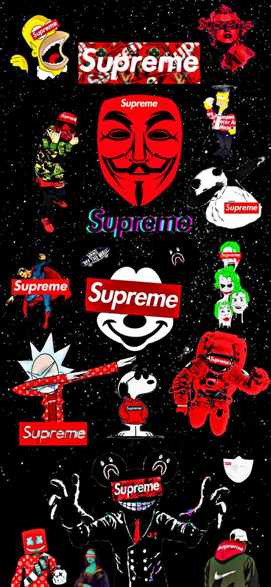 supreme, logo, characters, starry sky, poster, mask