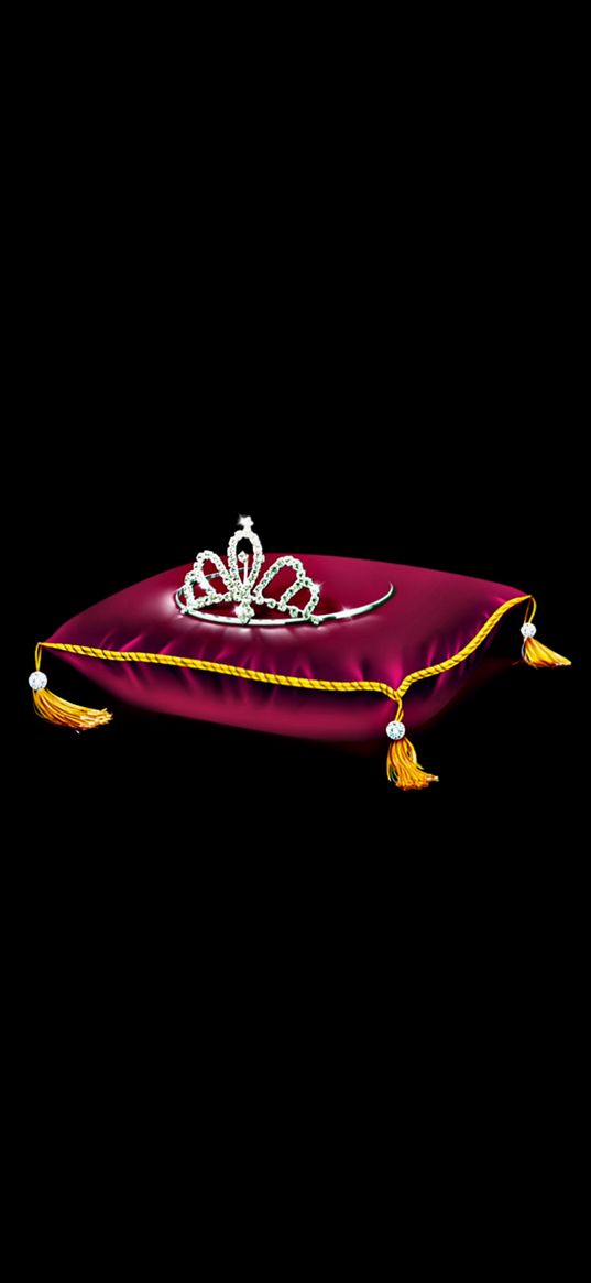 crown, pillow, black background, digital art