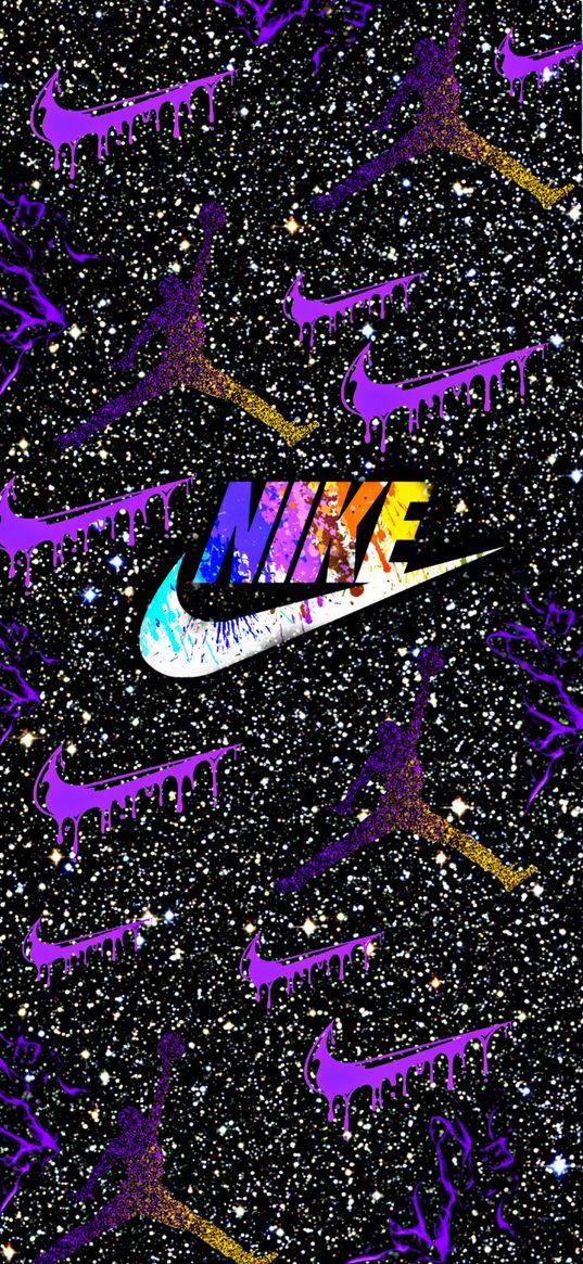 nike, jordan, logo, starry sky, neon, poster