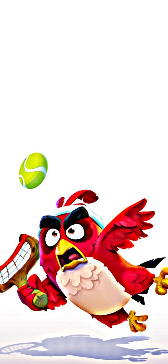 angry birds, bird, red, ball, racket, digital art