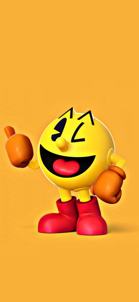 pacman, character, video game, yellow, class, orange background