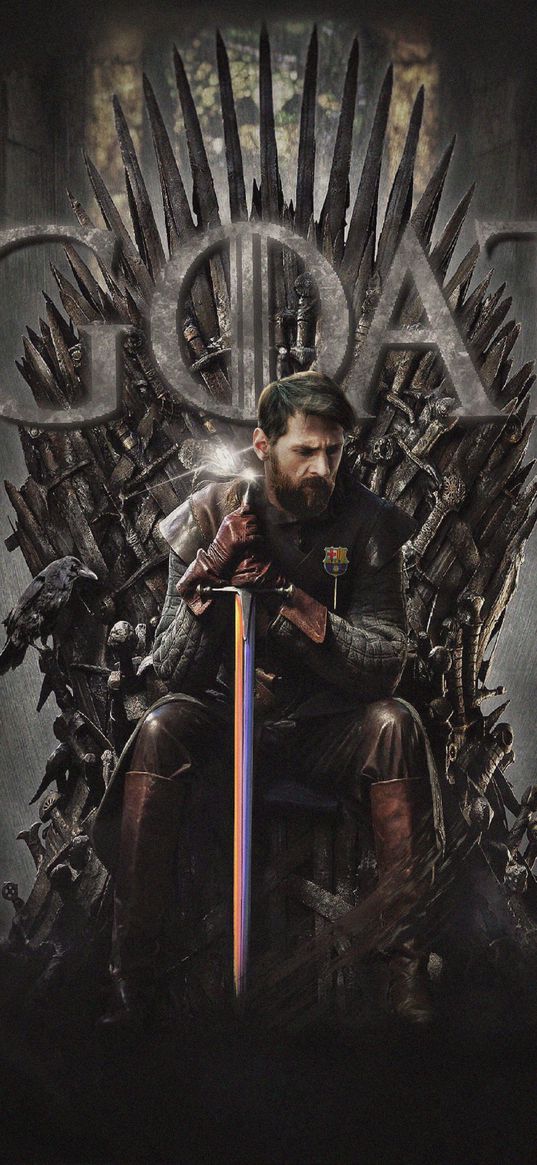 messi, football player, game of thrones, tv series, throne, sword