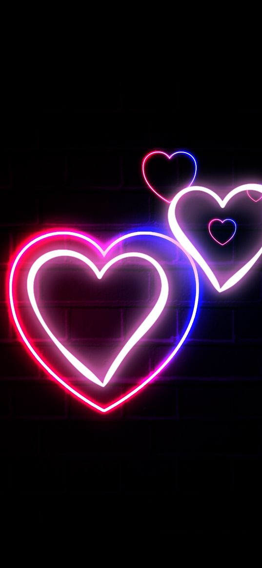 hearts, neon, dark