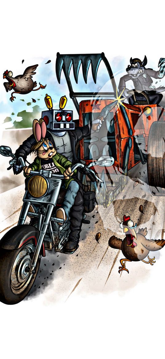 cartoon, ussr, wait a minute, hare, wolf, motorcycle, harvester, art