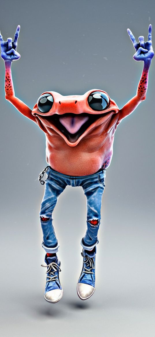 toad, frog, jeans, paws, gesture, smile, digital art