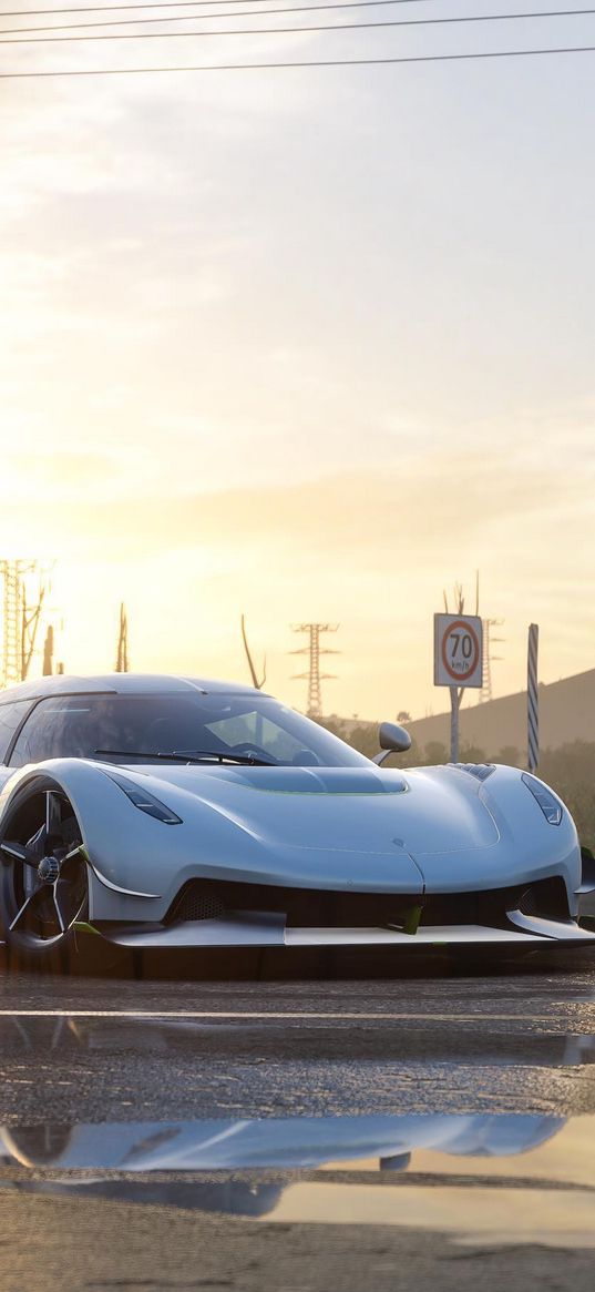 koenigsegg, koenigsegg jesko, auto, white auto, supercar, road, reflection