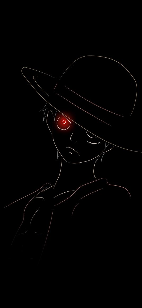 one piece, luffy, anime, red eyes, black background