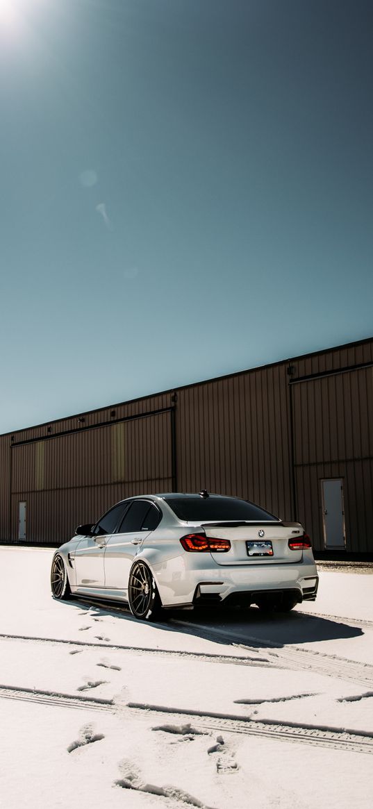 bmw, bmw m3, snow, winter, white, car, sun