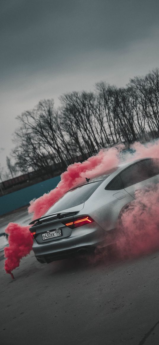 audi, audi rs7, smoke, car