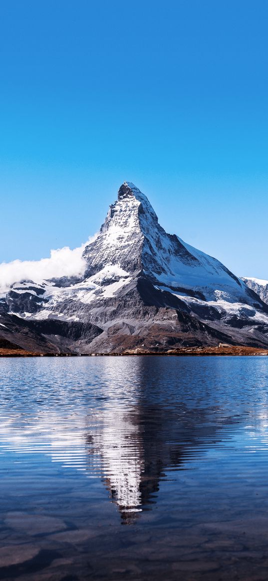 matterhorn, mountain, switzerland, snow, water, lake