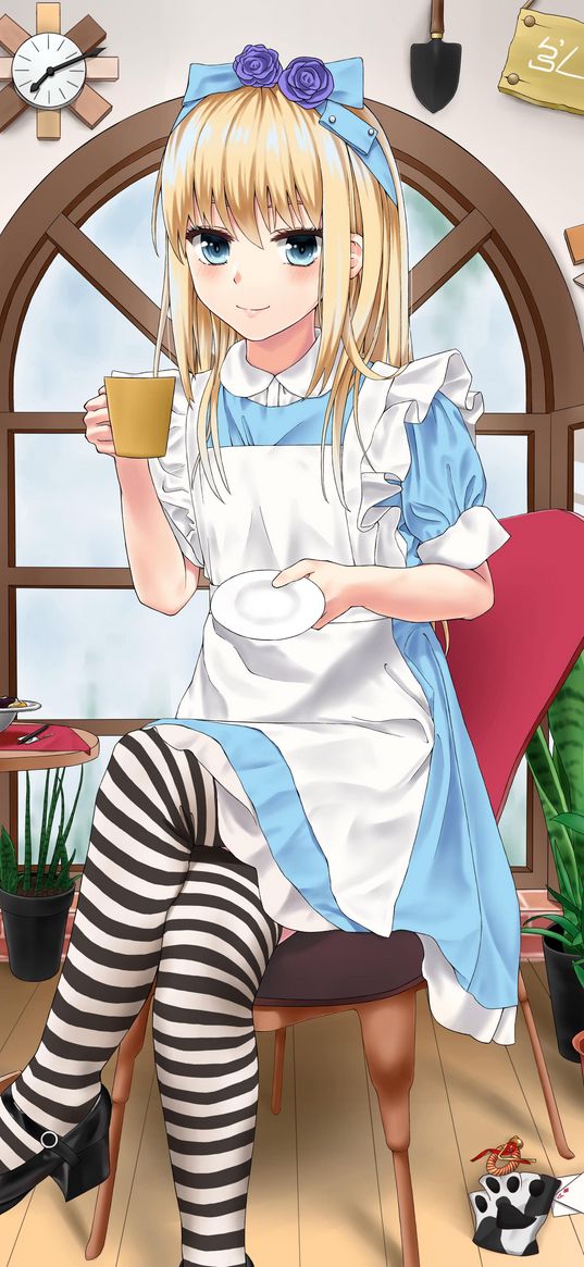 alice in wonderland, girl, tea party, dress, anime