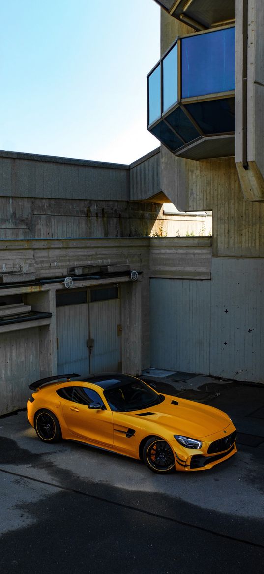 mercedes, amg, yellow, garage