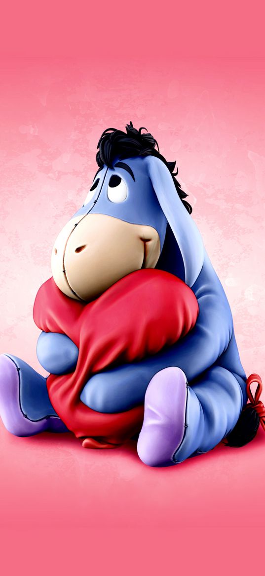 donkey, cartoon, heart, pillow, blue, pink, digital art