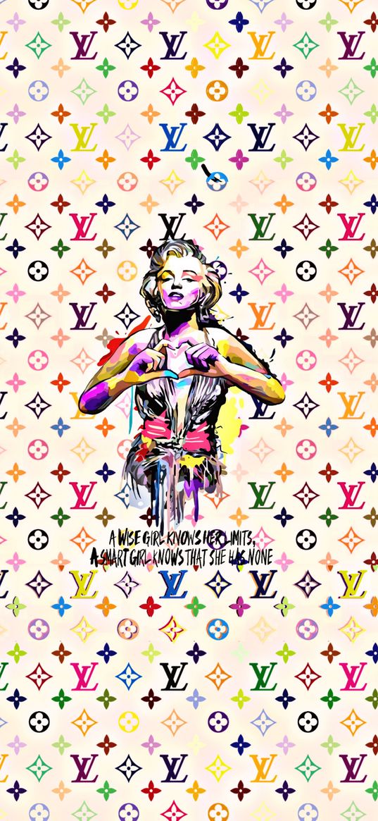 marilyn monroe, louis vuitton, heart, text, wise girl knows her limits, smart girl knows she doesn't have them, poster