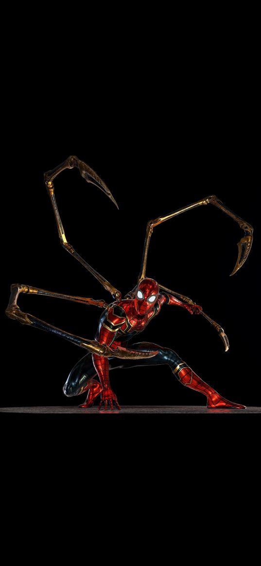 spider-man, spiderman, superhero, iron, claws, black background, digital art