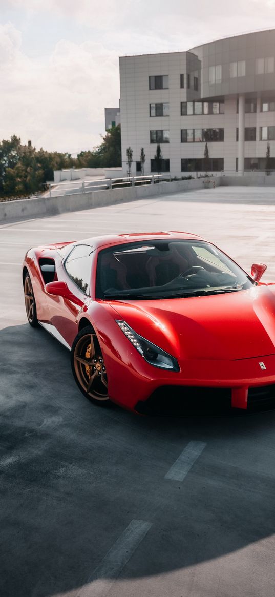 ferrari, car, supercar, red, front view