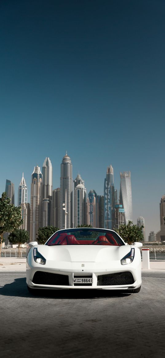 ferrari, car, white, sports car, front view