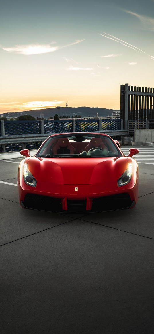 ferrari, car, red, sports car, front view