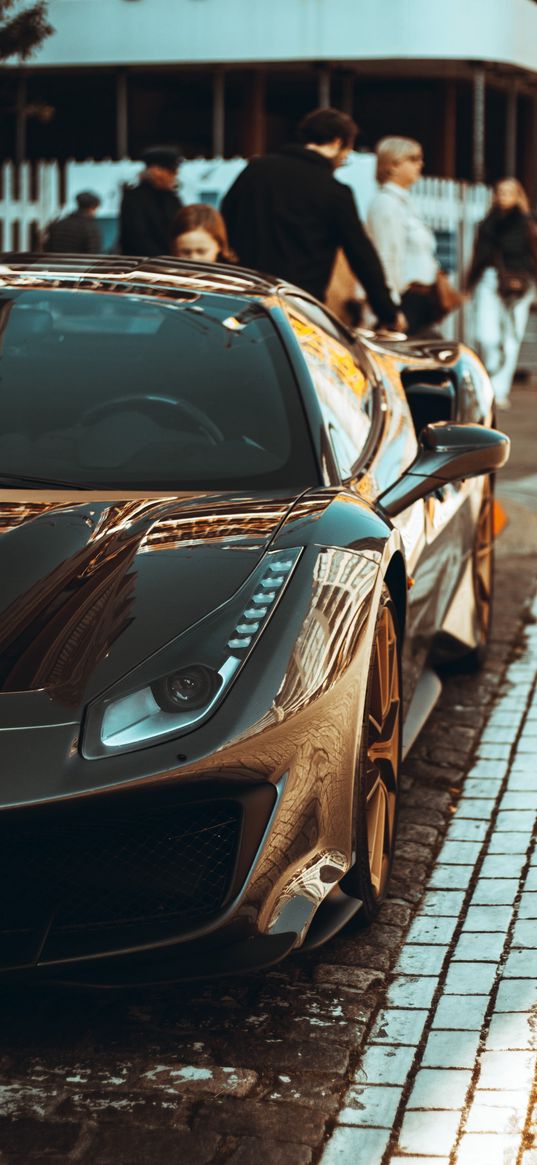 ferrari, car, black, sports car, front view