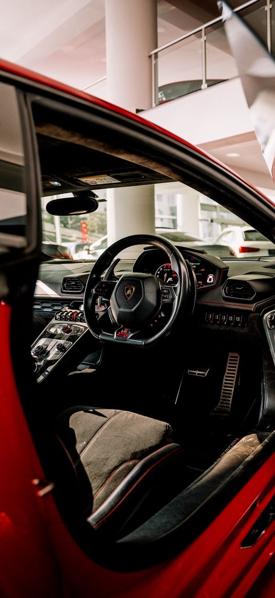 lamborghini, car, saloon, steering wheel, hypercar, red