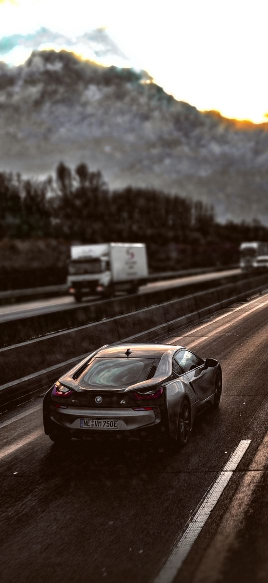 bmw i8, bmw, hypercar, dark, sunset, car, black