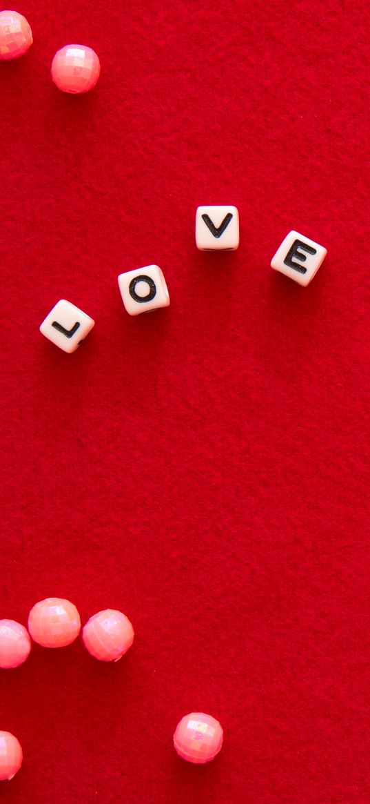 cubes, beads, love, word, red