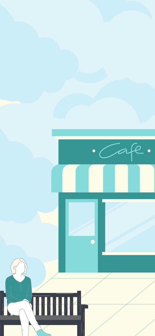 cafe, minimalism, aesthetic, pastel, art, simple, clouds