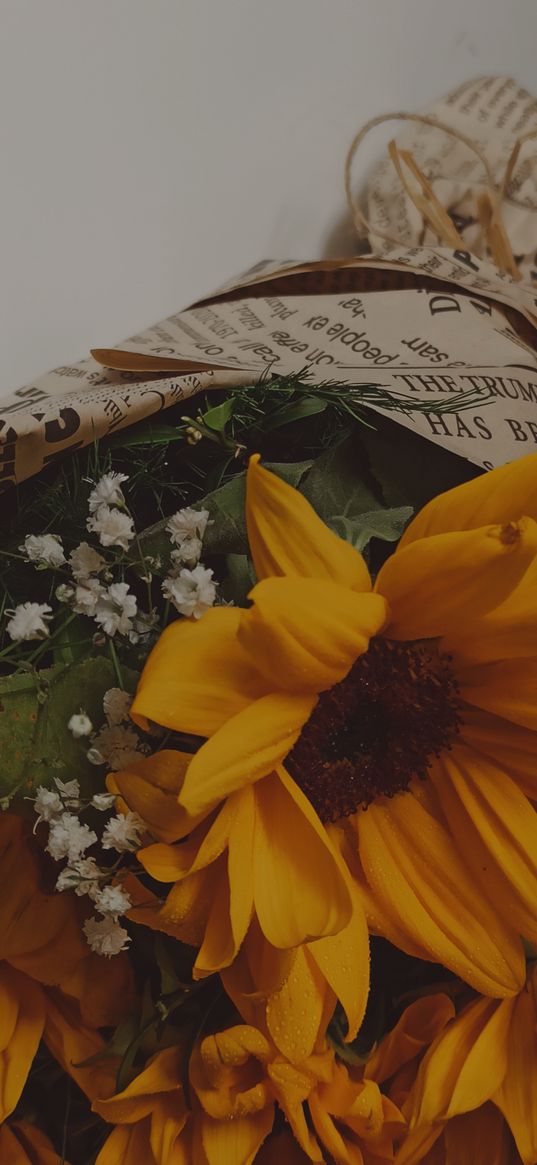 newspaper, flower, vintage, bouquet