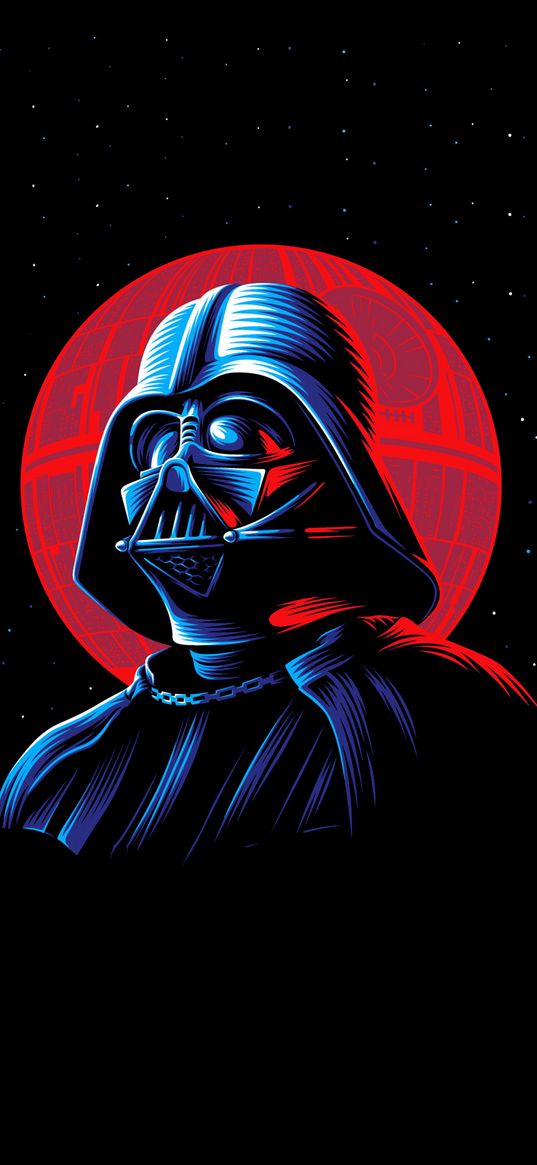 darth vader, death star, jedi, star wars, mask, stars, black, red, art