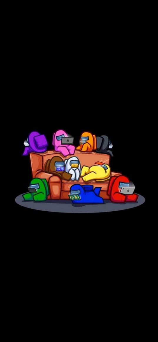 among us, video game, astronauts, sofa, black background