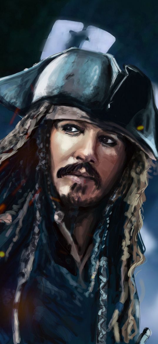 jack sparrow, pirates of the caribbean, movie, pirate, man, hat, art