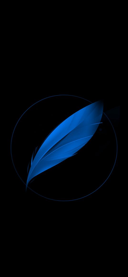 feather, circle, blue, minimalism, black background