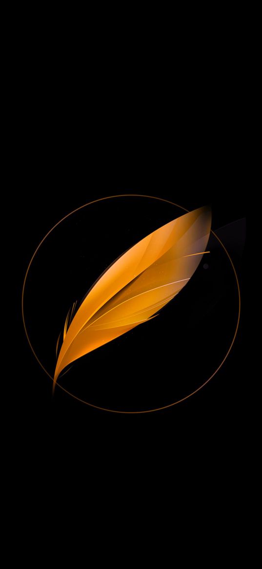 feather, circle, orange, minimalism, black background